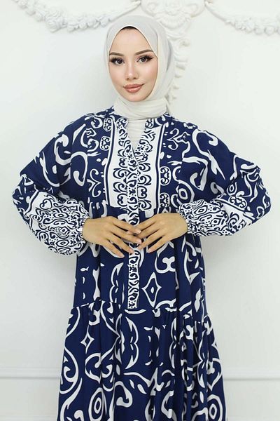 benguen Φόρεμα με μοτίβο βισκόζης Navy Blue - 2425