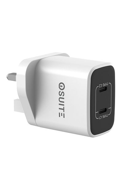 iOsuite شاحن منزلي QC 45 وات GaN Tech 2 منفذ USB-C مع كابل USB-C - RY-U45D-CC