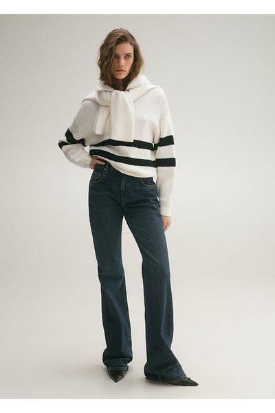 MANGO Woman Striped Rib Knitwear Sweater