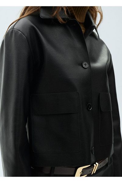 MANGO Woman Leather Look Pocket Jacket