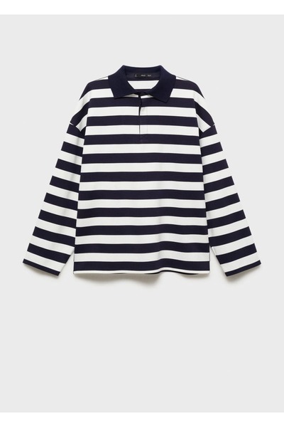MANGO Woman Striped polo collar sweatshirt