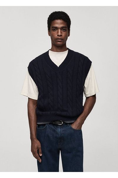 MANGO Man Wool Blend Knit Print Vest
