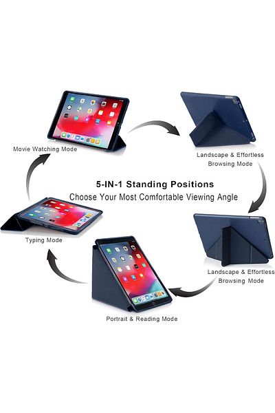 AWH حافظة iPad 10.2، زوايا عرض 5 في 1، خاصية الإيقاظ والنوم التلقائي، غطاء خلفي ناعم، أزرق سماوي.