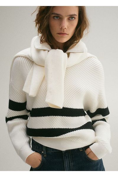 MANGO Woman Striped Rib Knitwear Sweater