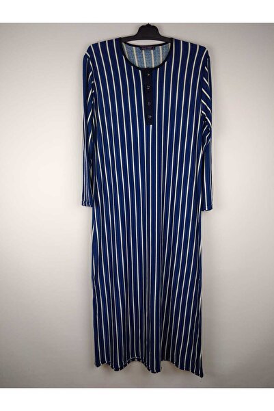YAŞAR TRİKO Жіноча темно-синя бежева смугаста сукня з ґудзиками на комірі та довгими рукавами