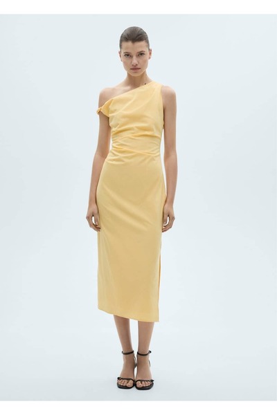 MANGO Woman Ασύμμετρο ντραπέ φόρεμα μίντι