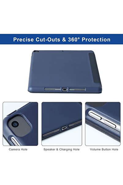 AWH iPad 10.2 Case, 5-in-1 Viewing Angles, Auto Wake Sleep, Soft Back Cover, Sky Blue.