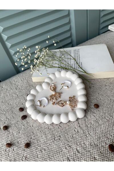 Venzilla Home Boncuk Detaylı Kalp Detaylı Dekoratif Tabak Altlık Sunumluk Tak...