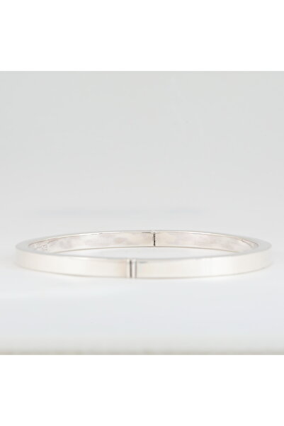 GÜMÜŞ DÜNYASI 925 Ayar Gümüş Kadın Rodyum Kaplamalı Kelepçe Sade Oval Bilezik