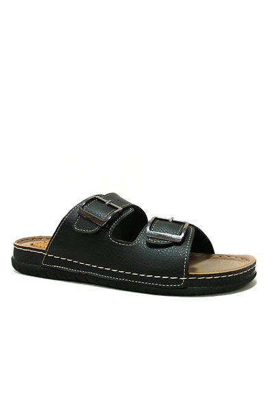 GEZER Black Double Buckle Anatomical Comfort Slippers