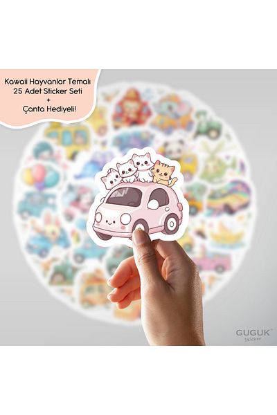 GUGUK مجموعة ملصقات حيوانات كاواي