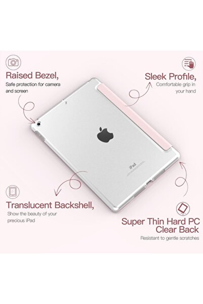 AWH iPad 10.2 Case - 9th/8th/7th Gen, Slim Translucent Hard PC Smart Cover with Stand, Light Pink.