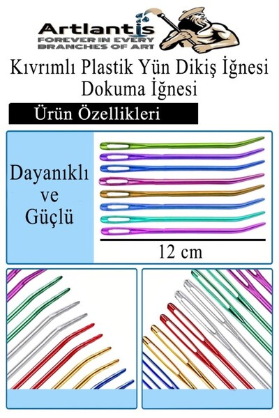 Artlantis Düz ve Kıvrımlı Plastik Yün İğnesi ve Çengelli İğne 30 Adet 1 Paket Plastik Dikiş Dokuma İğne Kavisl