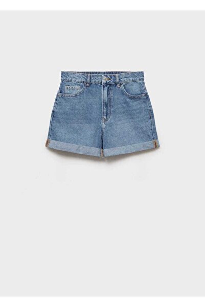 MANGO Woman Yüksek bel mom-fit denim şort