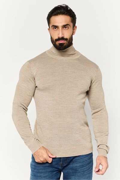 Sorbino Men Turtle Neck Long Sleeves Knitted Sweater, Taupe