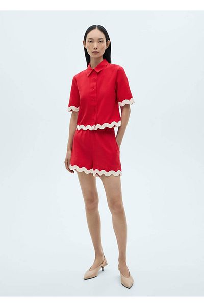 MANGO Woman Contrast Surface Cotton Shorts