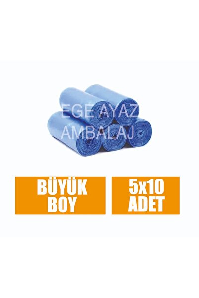 egeayazambalaj Çöp Torbası Büyük Boy Mavi 65x80 Çöp Poşeti 10 Lu X 5 Rulo