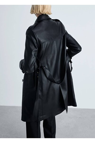 MANGO Woman Deri görünümlü trençkot