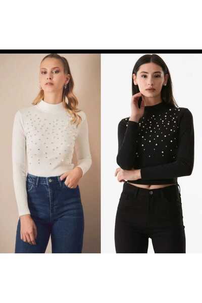 DHDmoda Taşlı Siyah Body Bluz