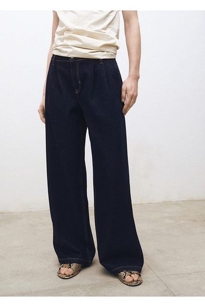 MANGO Woman Pantaloni de jeans cu stilou cu picioare largi