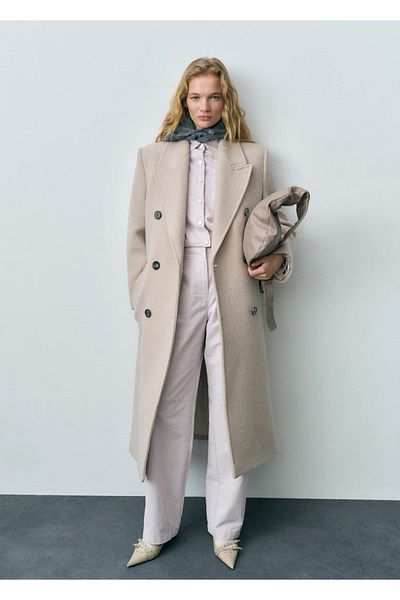 MANGO Woman Palton din denim cu volan