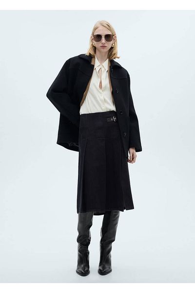 MANGO Woman Buckle Rinse Wash Midi Skirt