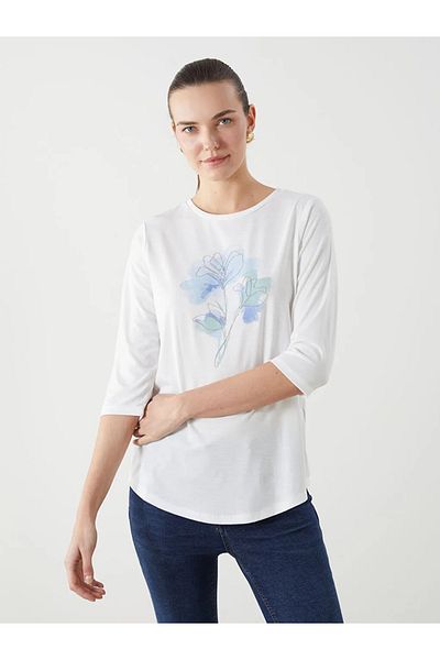 LC Waikiki Lcwaikiki Classic Ecru Crew Neck Printed Women's T-Shirt
