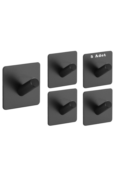 ardini Kendinden Yapışkanlı Askılık Mat Siyah 02 Pakette 5 Adet