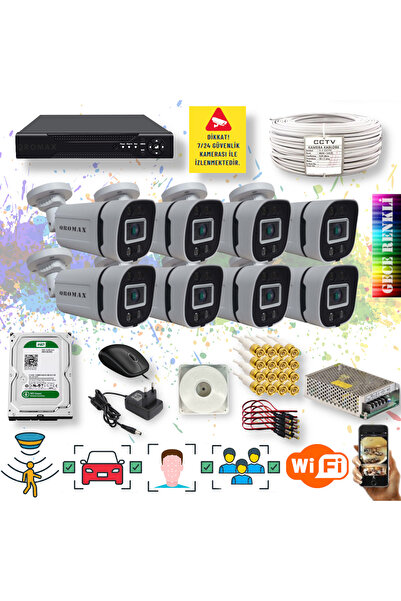 qromax 8 Kameralı Set Yapay Zeka Özellikli Gece Renkli 5MP SONY Lens FULLHD G...