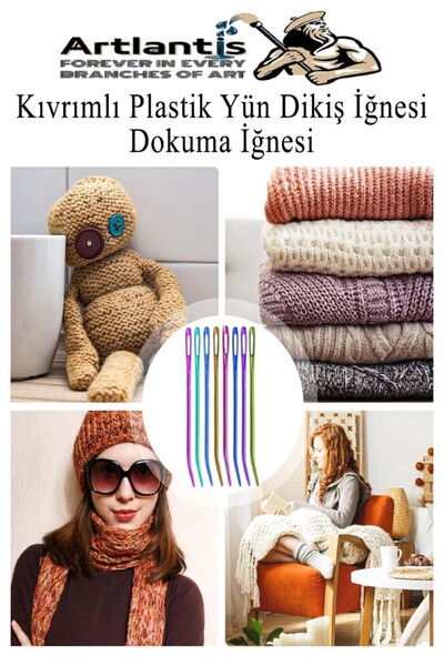 Artlantis Kıvrımlı Plastik Yün İğnesi 12 cm 10 Adet 1 Paket Plastik Dikiş Dokuma İğnesi Kavisli İplik İğne Gob