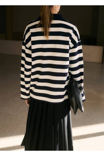 MANGO Woman Striped polo collar sweatshirt