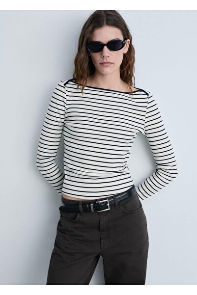 MANGO Woman Μπλουζάκι με ριγέ λαιμόκοψη