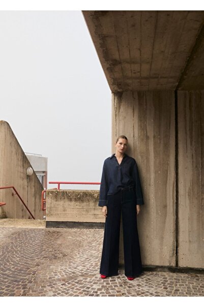 MANGO Woman Blugi cu talie înaltă cu picior lat