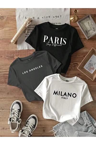 npLStore Ženski Štampano trodelni set Skraćeni kroj T-shirt