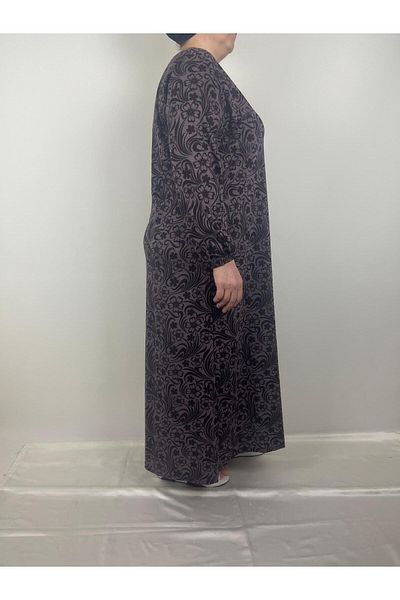 YAŞAR TRİKO Γυναικείο λιλά με μοτίβο V λαιμόκοψη μακρυμάνικο μανίκια ελαστικά Lizzy Seasonal Mother φόρεμα