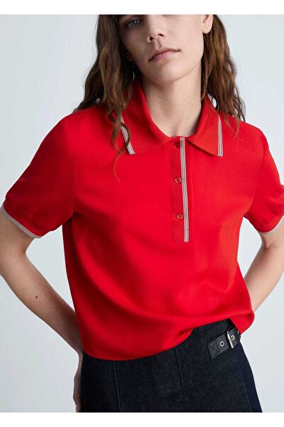 MANGO Woman Short Polo Shirt with Contrast Cut
