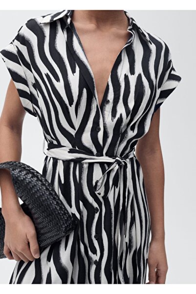 MANGO Woman Zebra desenli gömlek elbise