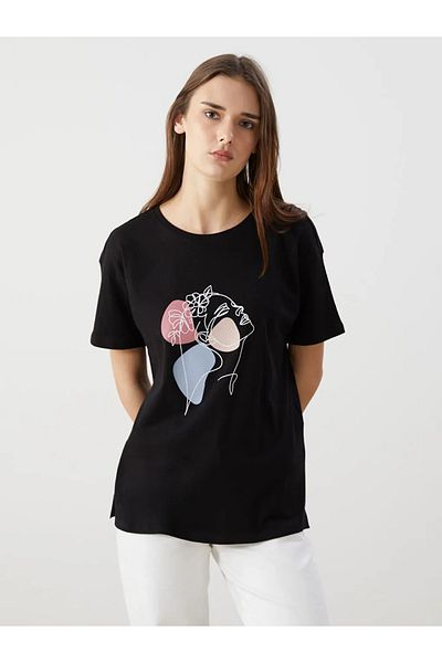 LC Waikiki Tricou de damă cu imprimeu negru clasic LCWAIKIKI