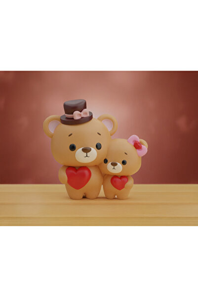 ÇAĞATÖLYE Silikon Kalıp Sevimli Kalpli Çift Ayıcık Mum Kalıbı Sevgililer Günü Konsept