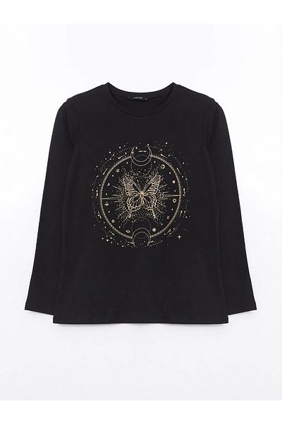 LC Waikiki Tricou de damă cu imprimeu negru cu gât crew LCW ECO