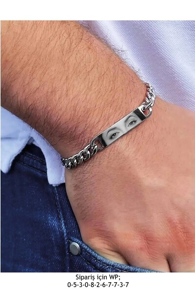 Sakura Accessories Kişiye Özel Göz Portreli Çelik Hediyelik Zincir Bileklik
