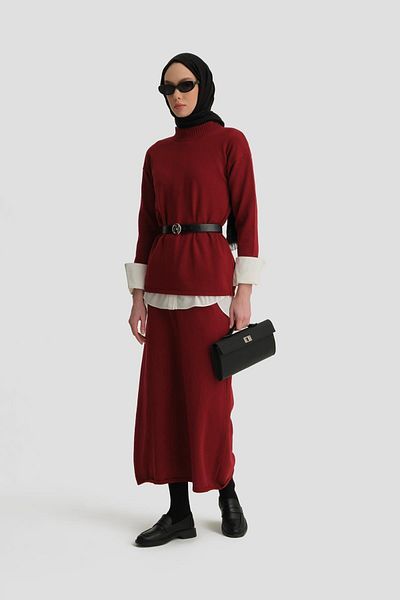 Armine Claret Red Basic Knitwear Set - 24Kd4222