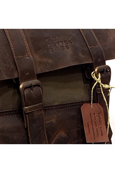 Old Cotton Leather Cover Waxed Canvas Waterproof Daily Laptop Backpack 7176