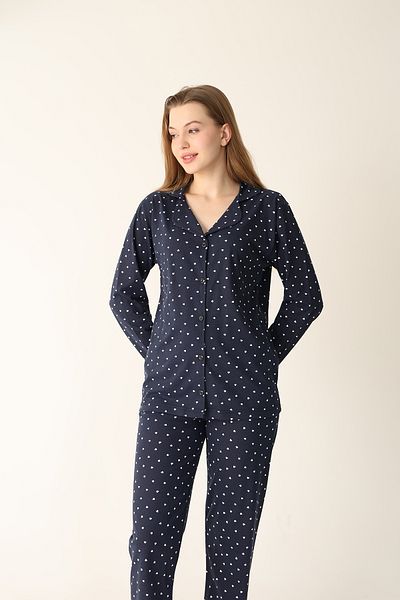 Arvin Pijama Σετ πιτζάμες με γιακά πουκάμισο με βαμβακερό κουμπιά μαύρη καρδιά