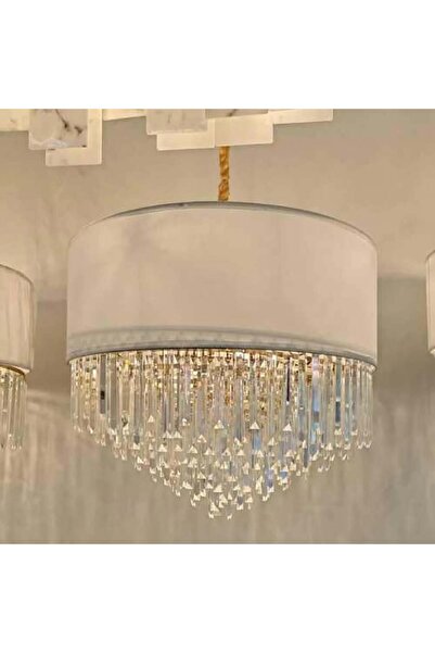 Btm Modern gold ceiling chandelier with clear crystal, 40 cm round shape