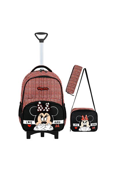 Roxy Minnie Mouse Portable Rickshaw Set of 3 Primary School Bag, Thermal Lunch and Pencil Case Set