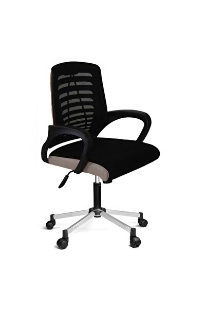 Türksit Karizma File Çalişma Koltuğu Metalik Gri Boyalı Ayak Siyah-Krem