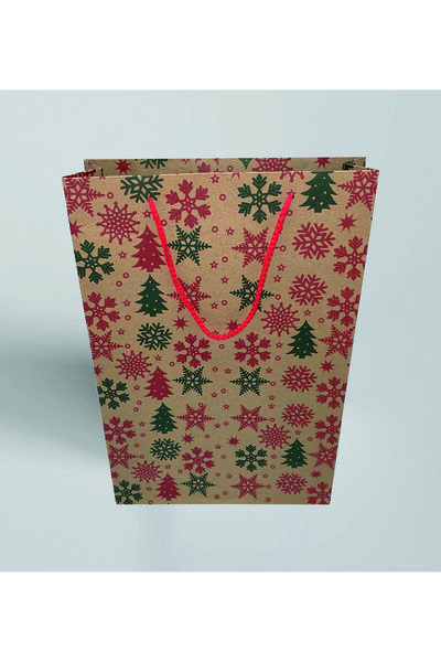 kraftpark KARTON ÇANTA 26x38,5x12 cm 10 Adet Yıldız Desenli Kraft Kağıt 2 Renk Baskılı