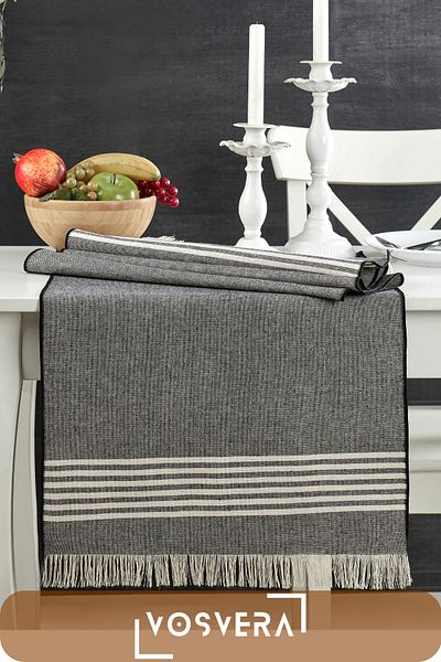 vosvera 40x180 cm Vintage Ranır - franjuri, lenjerie din bumbac natural, detaliu cu volan