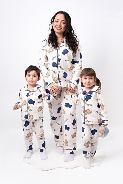 bebicix Double Breasted Lapel Soft Texture 100% Cotton Mother Kids Combination Pajamas Set